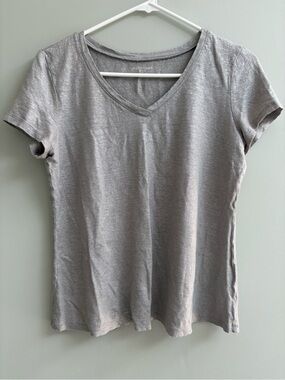 Eileen Fisher Silver/Gray V-Neck Linen Short Sleeve Tee